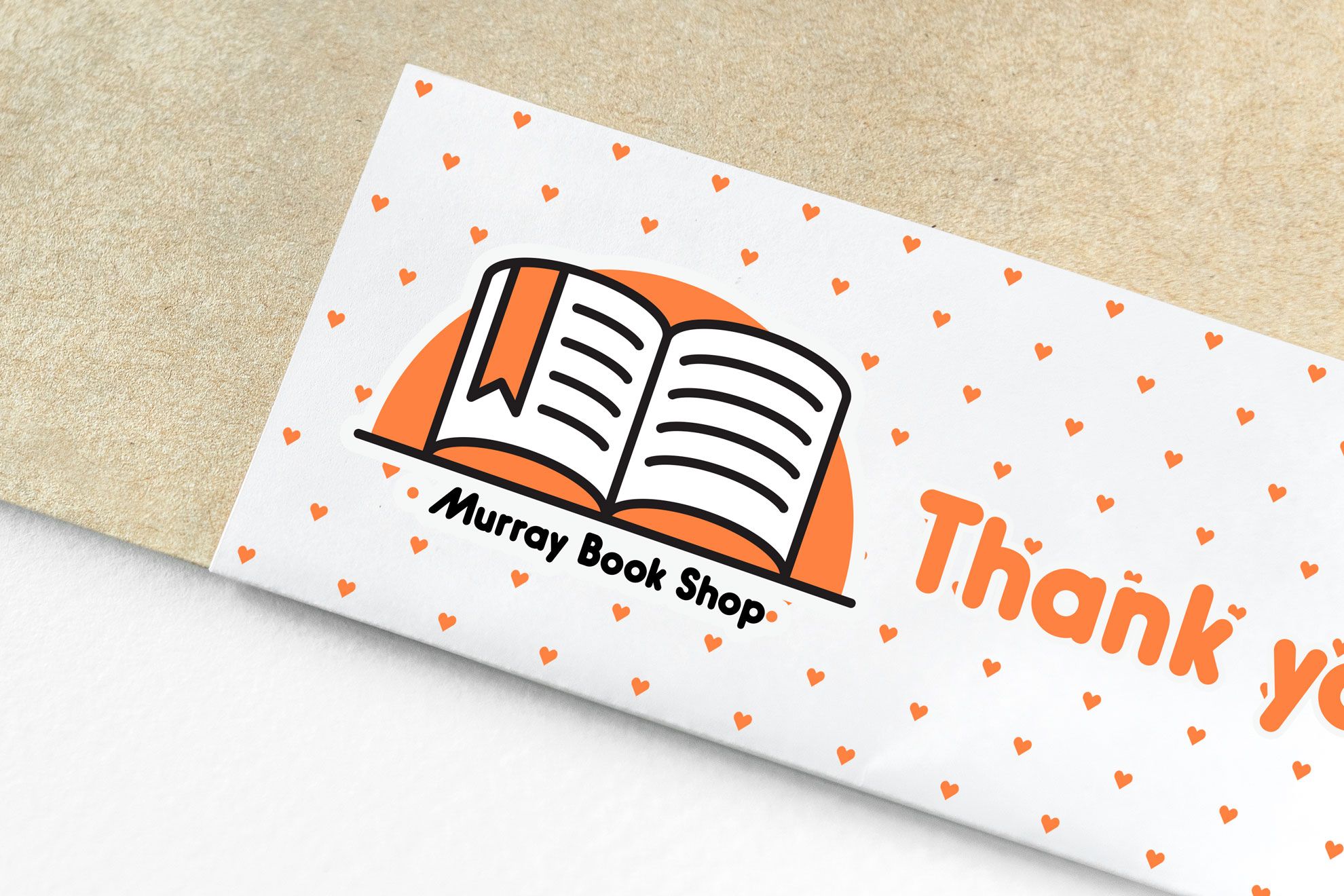 Autocollant rectangulaire design merci librairie accents orange pour branding et cadeaux. Sprint24.