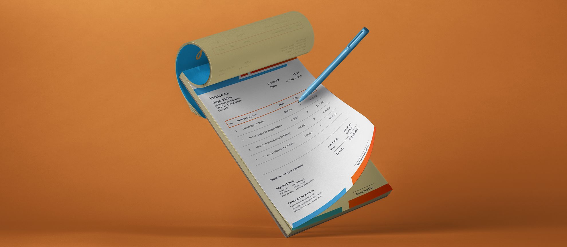 Blocs papier autocopiant pour reçus, commandes et contrats. Reliure bleue pour transfert de carbone parfait.