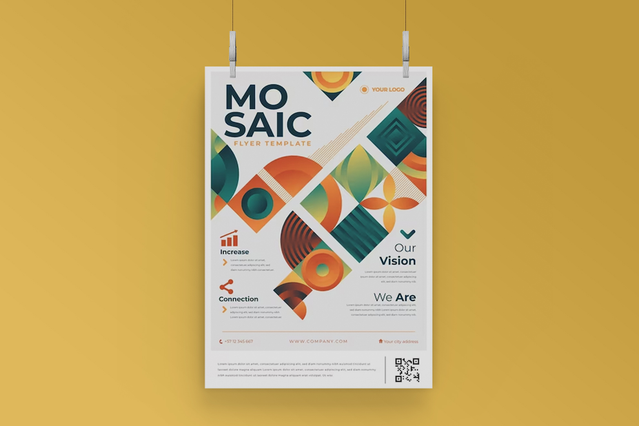 Affiche A3 motifs geometriques vibrants et mises en page modernes pour marketing marque. Sprint24.
