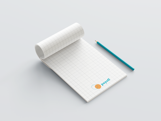 Bloc-notes A5 personnalise quadrille logo Payoff crayon turquoise. Block notes A5 personnalise ouvert template quadrille 10mm logo Payoff crayon turquoise. Sprint24.