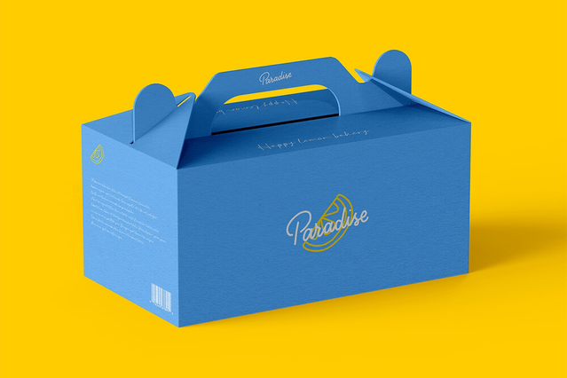 Boite predecoupee bleue premium anse integree pour emballage produits et cadeaux. Sprint24.