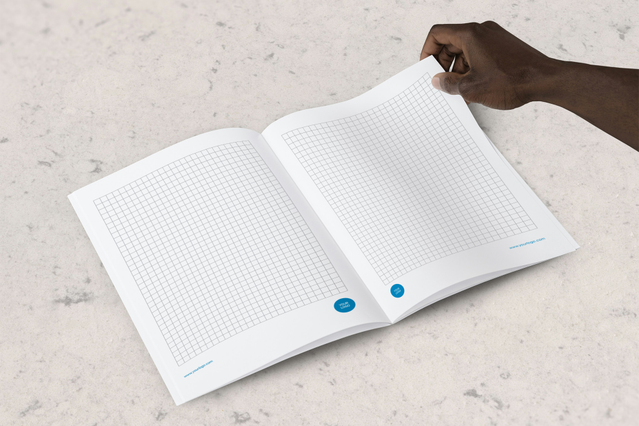 Cahier A4 ouvert à agrafes métalliques avec pages lignées Modele cahier A4 ouvert reliure agrafee professionnelle pages lignees pour personnalisation. Sprint24.