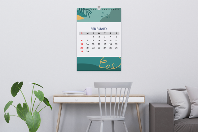 Calendrier mural moderne design turquoise et blanc pour bureau ou espace professionnel. Sprint24.
