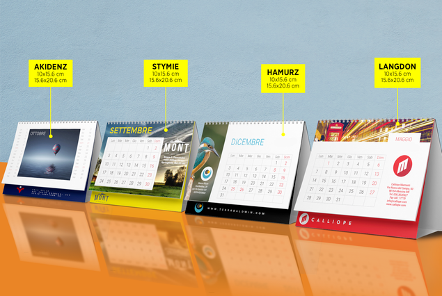 Modèles de calendriers de table à spirale pour votre branding. Grilles mensuelles et design professionnel pour cadeaux.