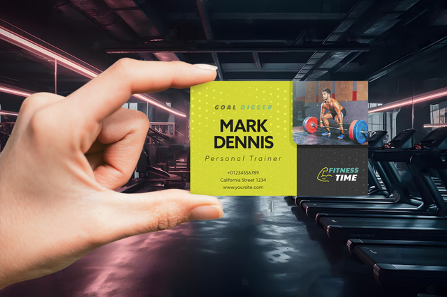 Carte de visite jaune moderne entraineurs personnels et coachs fitness typographie claire. Sprint24.