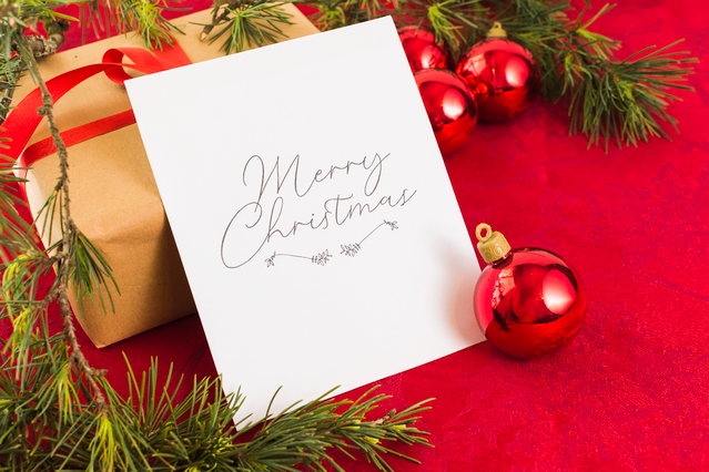 Exemple carte voeux Noel personnalisee typographie manuscrite elegante sur papier qualite superieure. Sprint24.