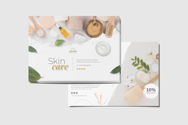 Modele carte postale beaute soins de la peau accents botaniques verts et tons creme spa. Sprint24.
