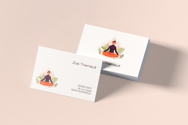 Cartes de visite bien-etre illustration meditation et elements botaniques pour sophrologues. Sprint24.