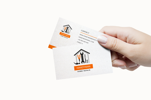 Cartes de visite artisan branding orange vif design reparation domicile professionnels. Sprint24.