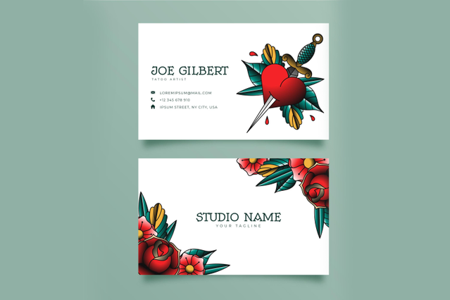 Cartes de visite tattoo roses et poignard design traditionnel Cartes de visite tatouage designs traditionnels rose et poignard couleurs vibrantes art americain. Sprint24.