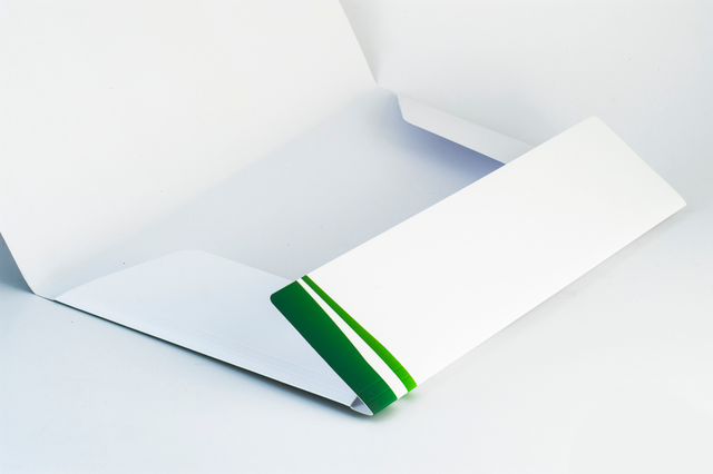 Chemises blanches avec rabats sur mat 350g, pelliculage et raie verte. Pour présentations d'entreprise—agences et.