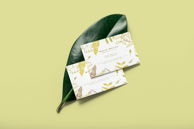Deux cartes visite jardinier blanches motif feuilles botaniques sur. Deux cartes blanches motif feuilles botaniques jaune-vert Maria Mattera sur feuille tropicale. Sprint24.