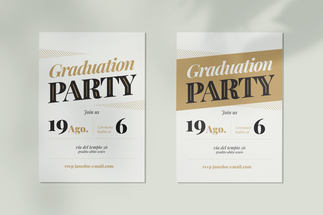Invitations fete de remise diplomes elegantes accents or sur cartonne premium. Sprint24.
