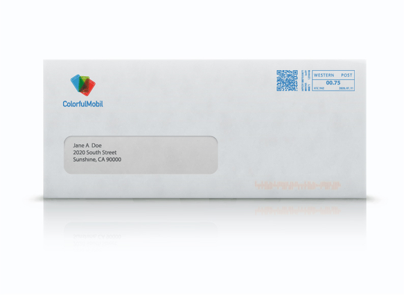 Enveloppe fenêtre mise sous pli avec logo ColorfulMobil et adresse destinataire. Papier 80gr Sprint24.