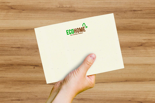 Enveloppe Woodstock Betulla 80% recycle ECF logo ECOHOME vert. Mailings eco-marques Sprint24.