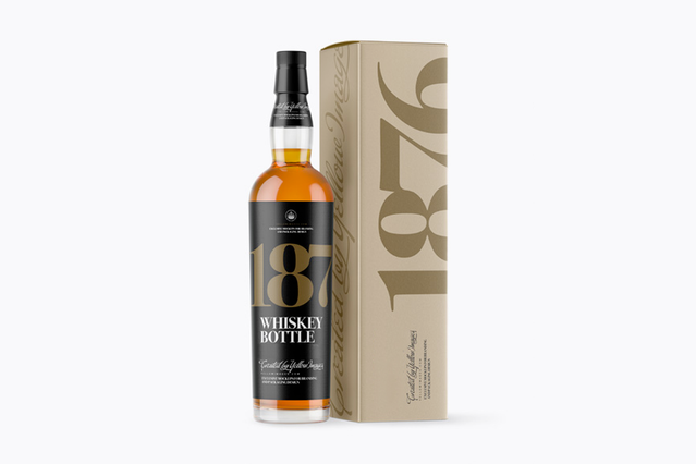 Étui bouteille kraft géométrie dorée pour vins et spiritueux. Packaging premium personnalisé Sprint24.