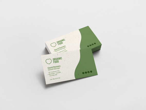 Cartes de visite en papier 100% recyclé finition crème naturelle pour solutions d'impression écologiques.