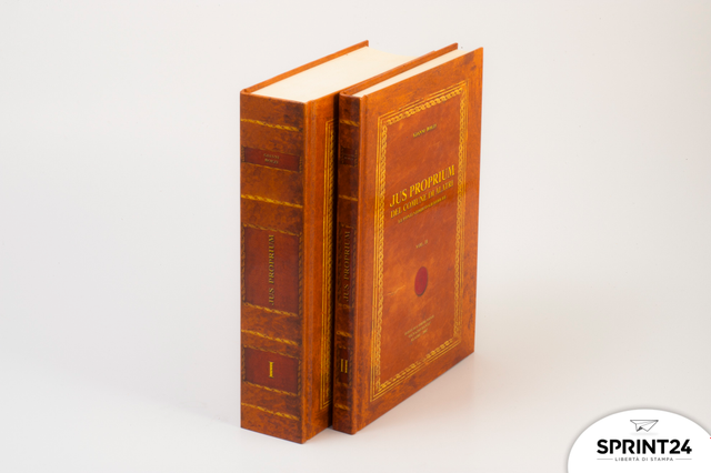 Livres cartonnes orange premium avec reliure cuir elegante et finition professionnelle. Sprint24.