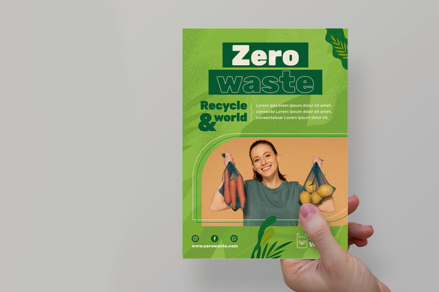 Tract ecologique vert Zero Waste femme avec sacs reutilisables. Papier recycle impression Sprint24.