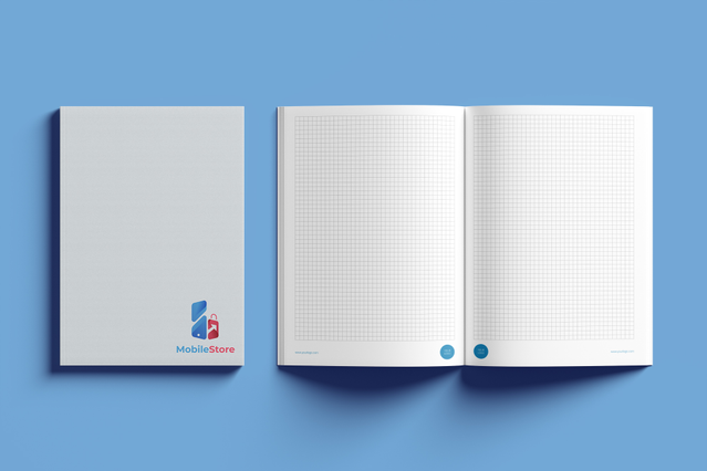Modèle de cahier broché A4 avec pages quadrillées Modele cahier broche A4 personnalisable pages quadrillees pour journaux marque et corporate. Sprint24.