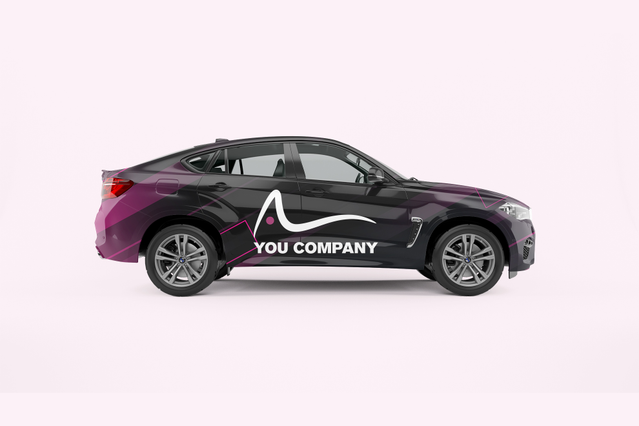 SUV noir avec design d'autocollant dégradé violet pour entreprise Stampa autocollants auto avec graphiques degrades vibrants pour flottes commerciales. Sprint24.