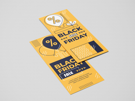 Volants 10x21cm Black Friday design noir et jaune percutant pour campagnes saisonnieres. Sprint24.
