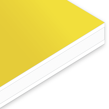 Couverture rigide cartonnée blanche: Couverture réalisée avec papier couché Symbol Satin de 300 gr certifié FSC, et âme en carton rigide blanc coupé directement aux bords et visible.