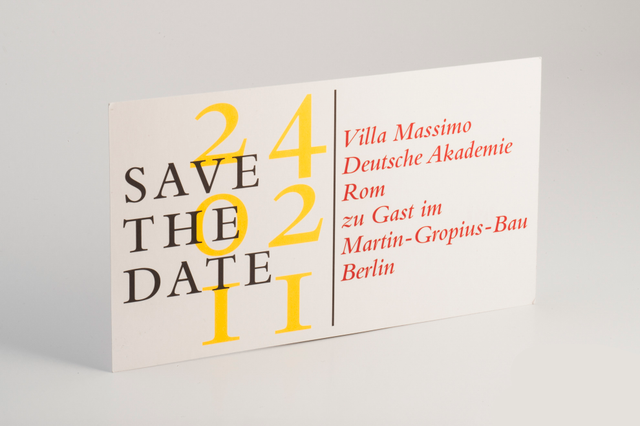 Imprimer en ligne Save the date Académie allemande: Impression : 3 couleurs Pantone
Papier: quadrex giglio de 350 g